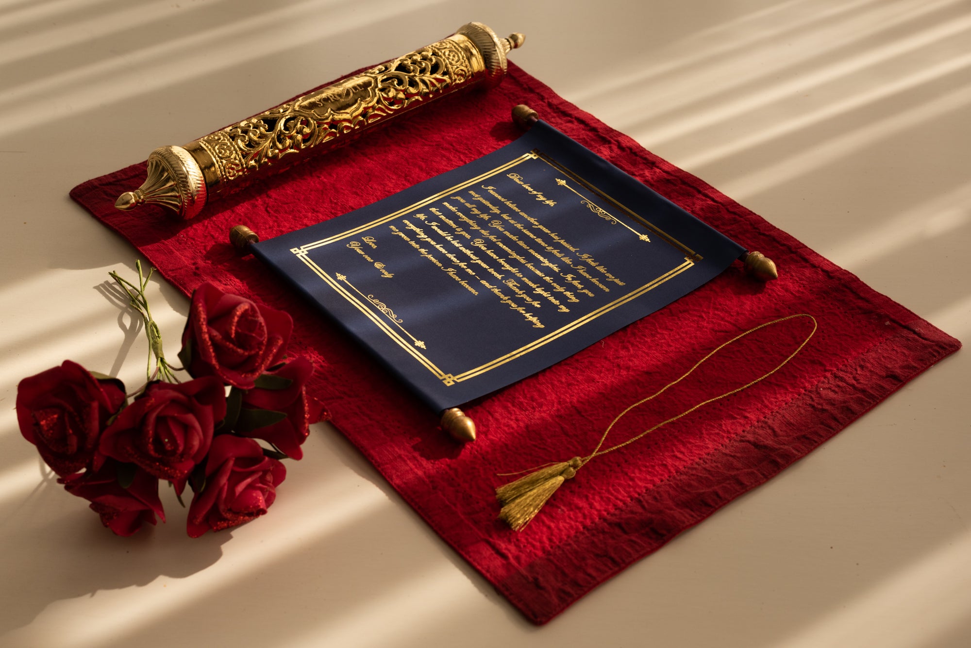 Navy Blue Scroll with Gold Case