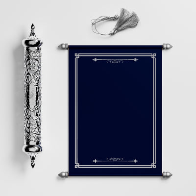 Navy Blue Scroll with Silver Case